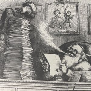 Santa Claus' Mail Thomas Nast Woodblock Engraved Print 1871 Harper's Weekly Rare